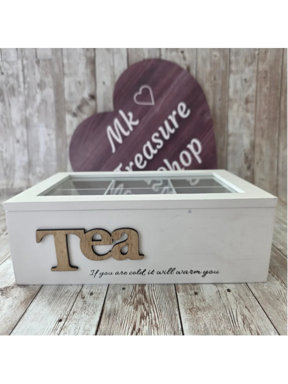 Tea Storage Box with 6 Compartments, White and Brown